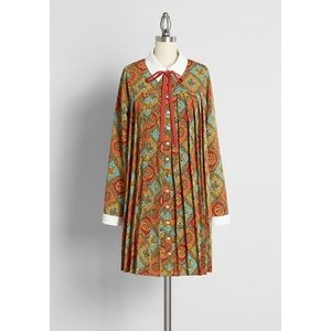 ModCloth Pleated Collared Paisley Dress